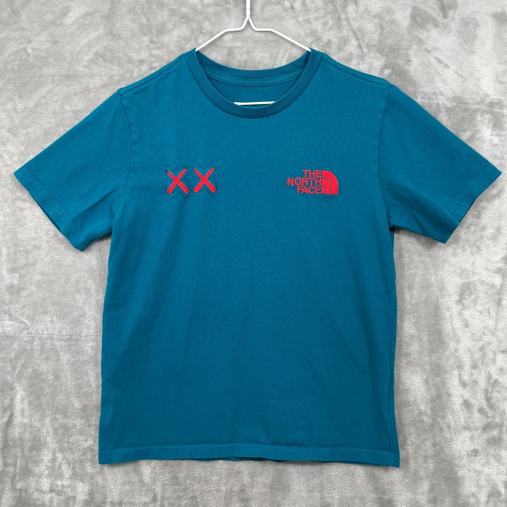 The North Face x KAWS T-shirt Youth Size L (14-16) Teal Blue Embroidered